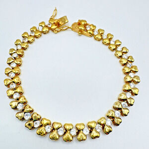 Gold Vermeil Sterling Silver Heart Bracelet Cubic Zirconia 7"